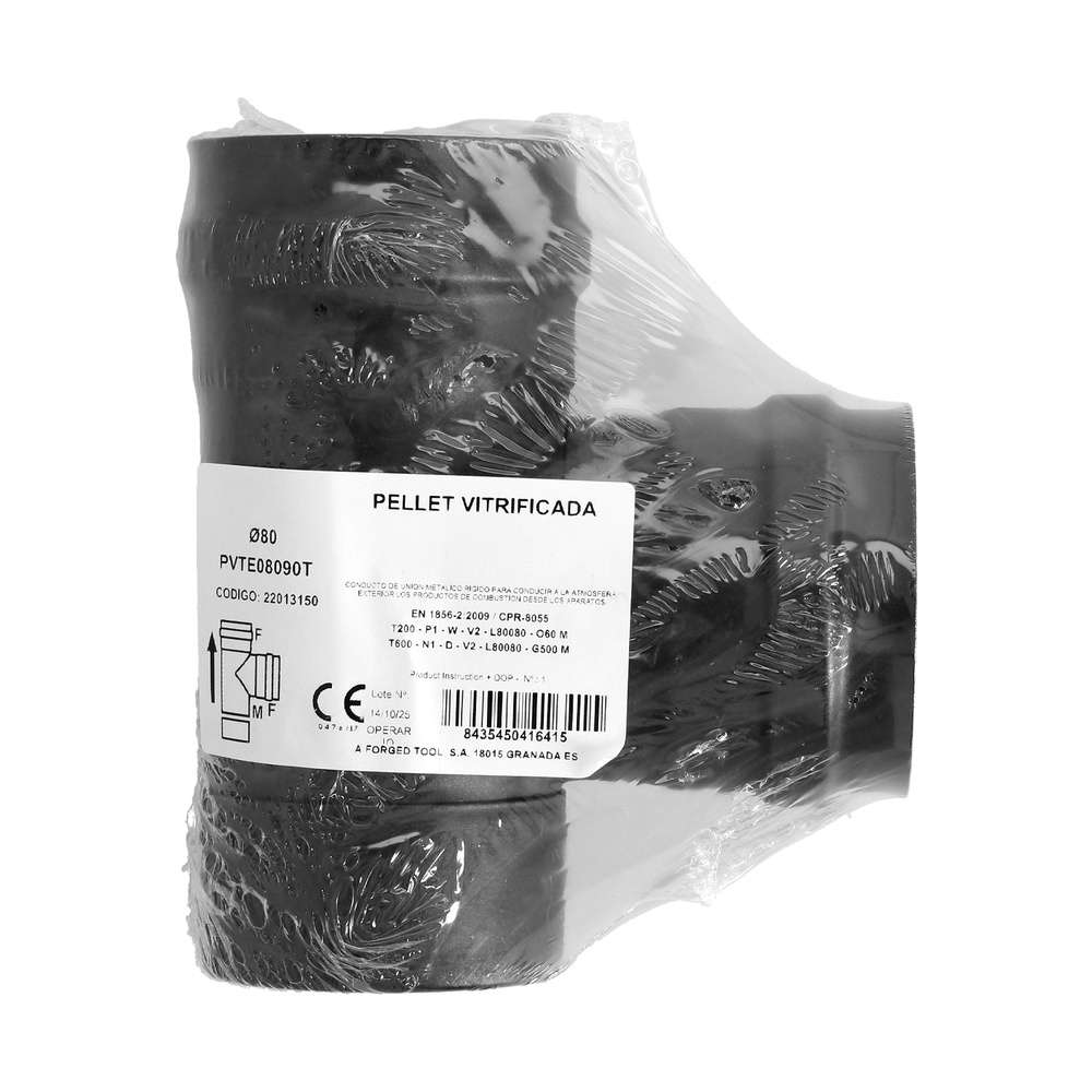 te tapa estufa pellet vitrificado 80diametro mm 90º empaquetado